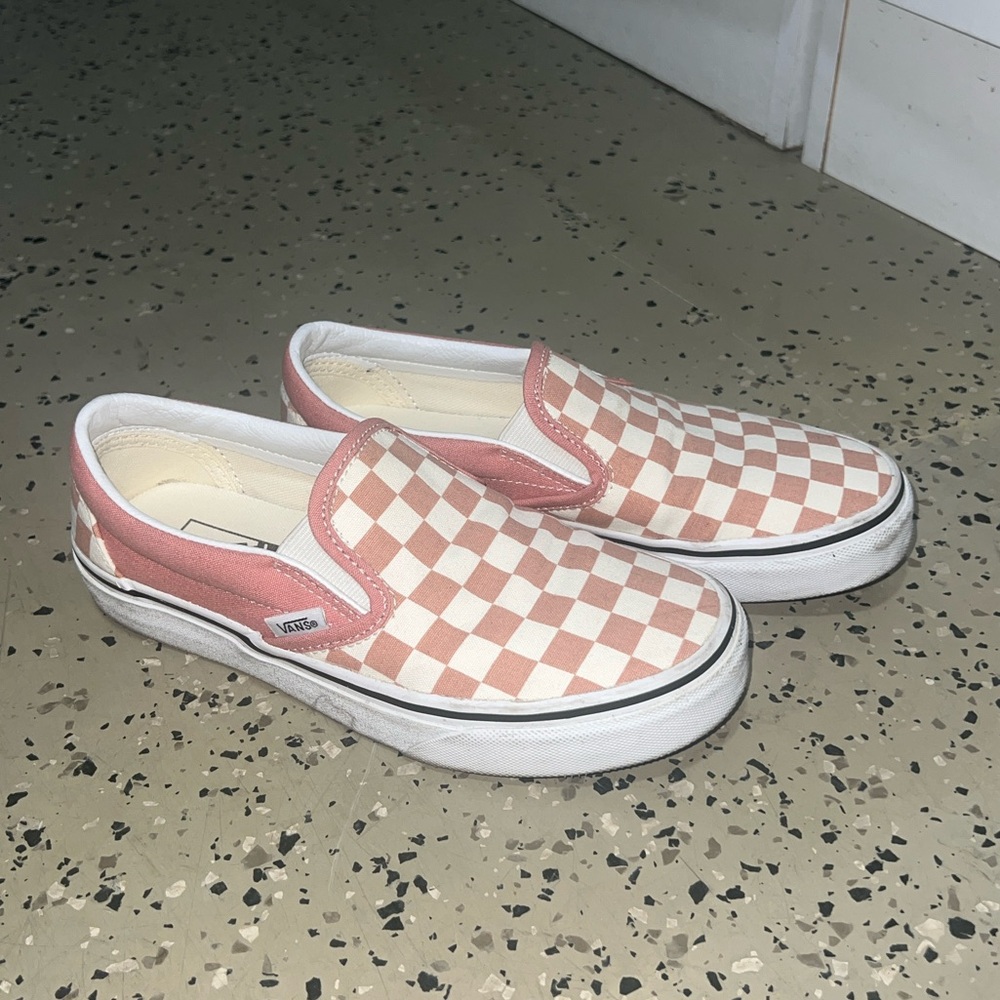 Vans Pink/Salmon Checkered Slip-On Shoes